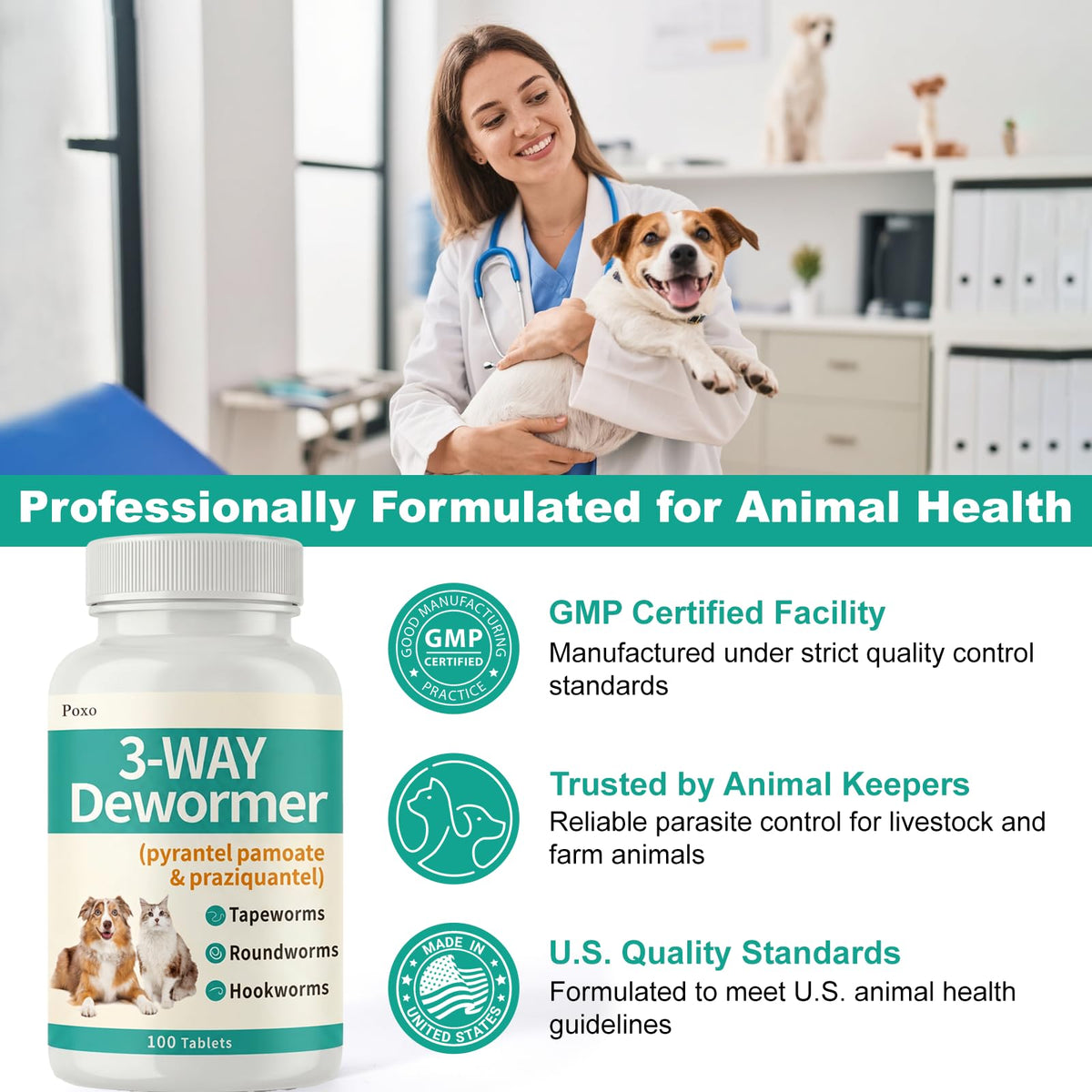 Pyrantel Pamoate and Praziquantel De-wormer Tablet for Dog & Cat 100 Tablets A69107