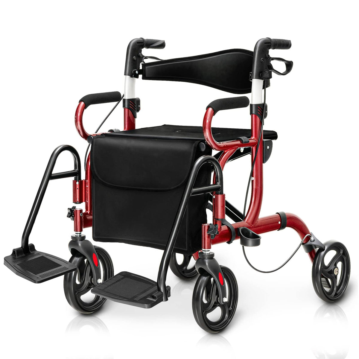 2 in 1 Folding Rollator Walker with Seat and 8" Wheels Q369