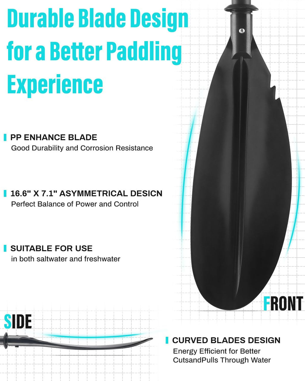 Kayak Paddles with Paddle Leash, 70in-97in Lightweight Paddling Blades V711969