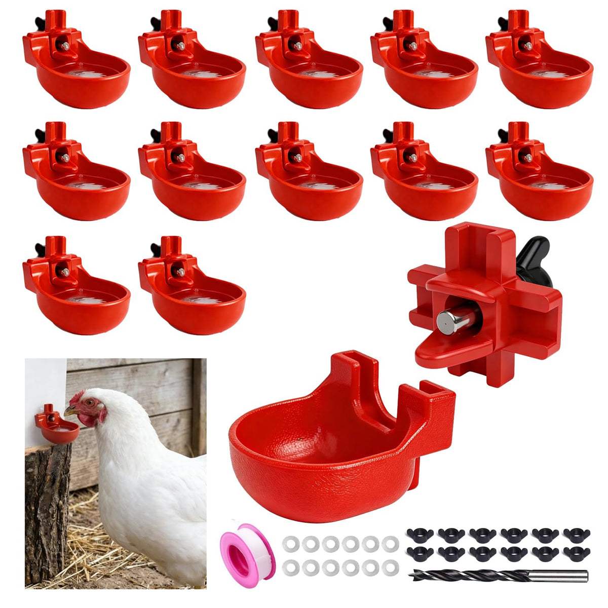12-Pack Automatic Chicken Water Nipples with Cups M6913