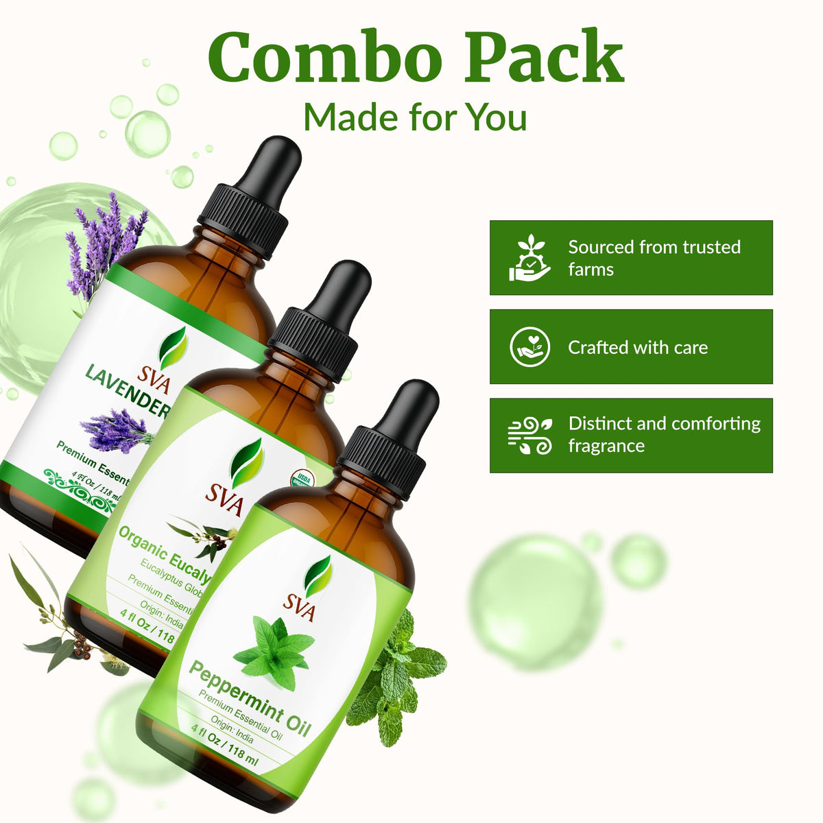 Mint & Lavender Glass Bottles with Droppers 4 Fl oz I865