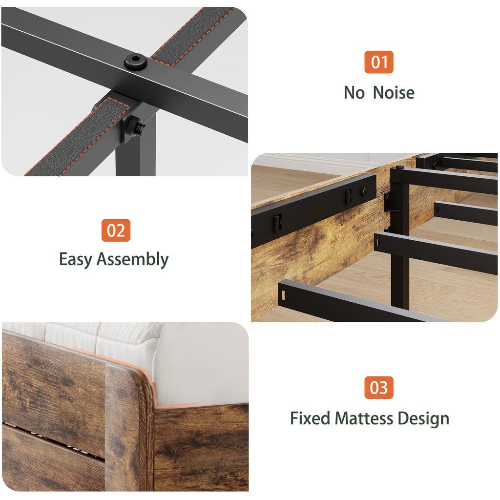 Queen Size Wooden Bed Frame with Storage Drawers F43444
