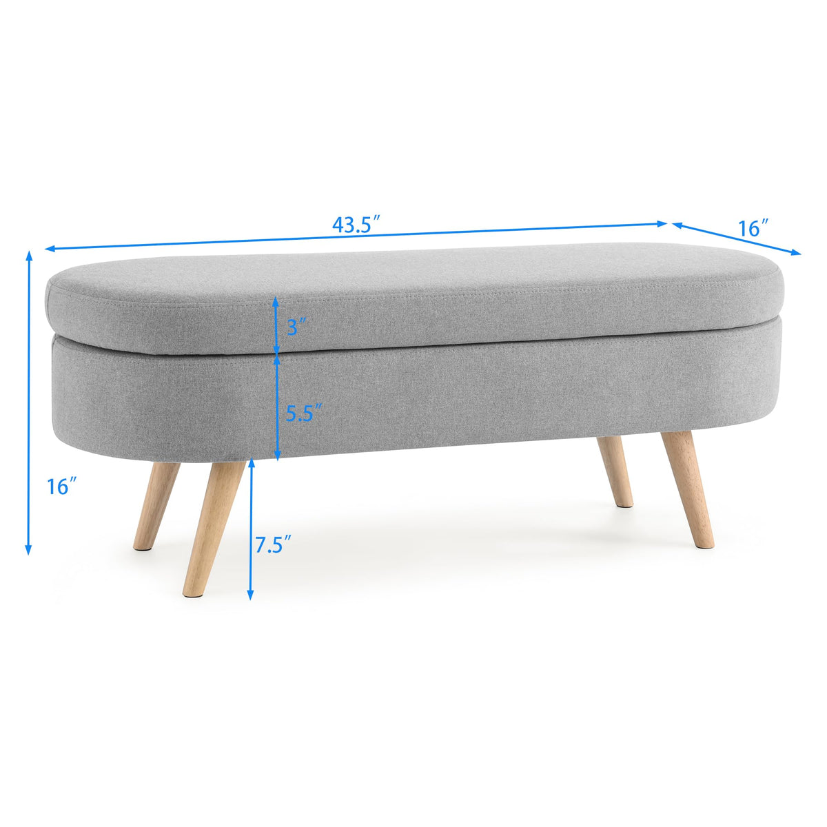 Oval Linen Upholstered Storage Bench with Rubber Wood Legs O503