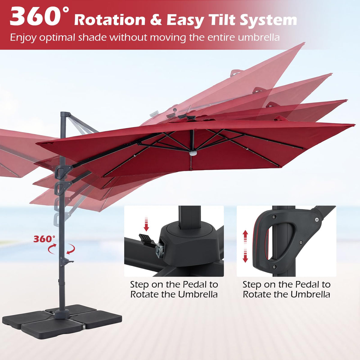 10ft Solar LED Patio Umbrella with Aluminum Pole X3795