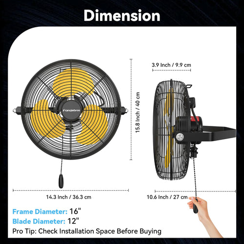 12 Inch 3-Speed High Velocity Wall Mount Fan K49151