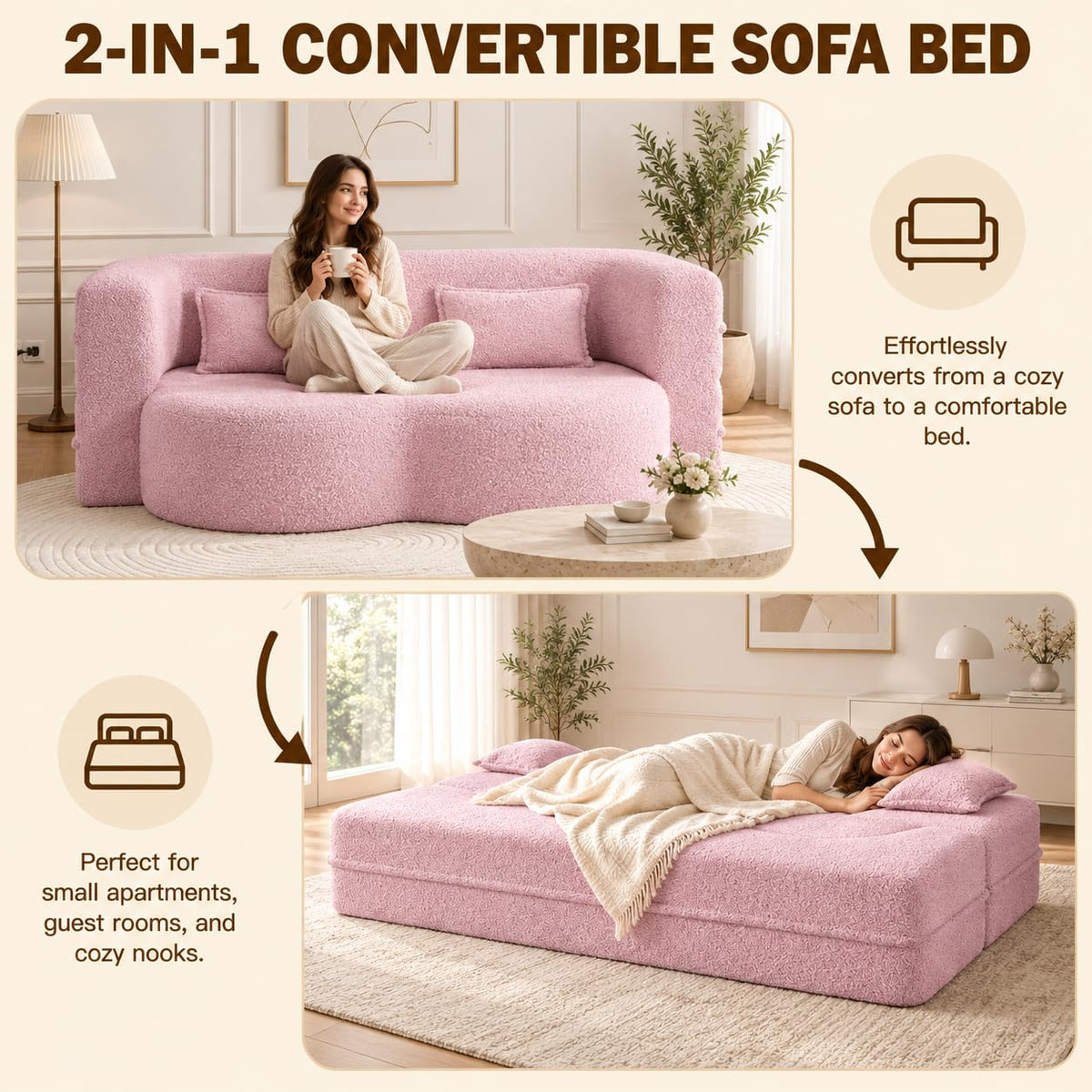 2-in-1 Convertible Sofa Bed with Pillows E819354