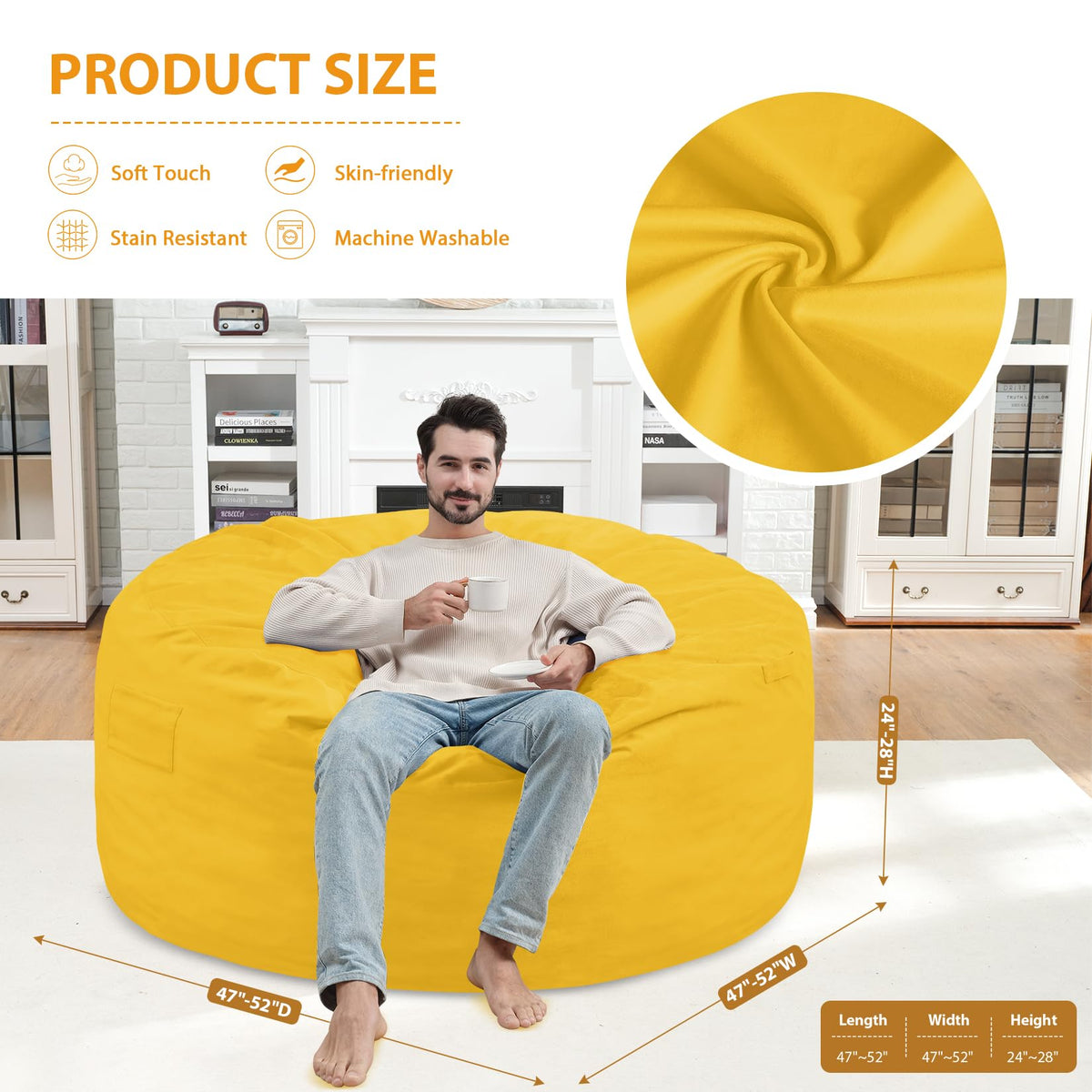 5FT Memory Foam Bean Bag Chair with Dutch Velvet Cover H250