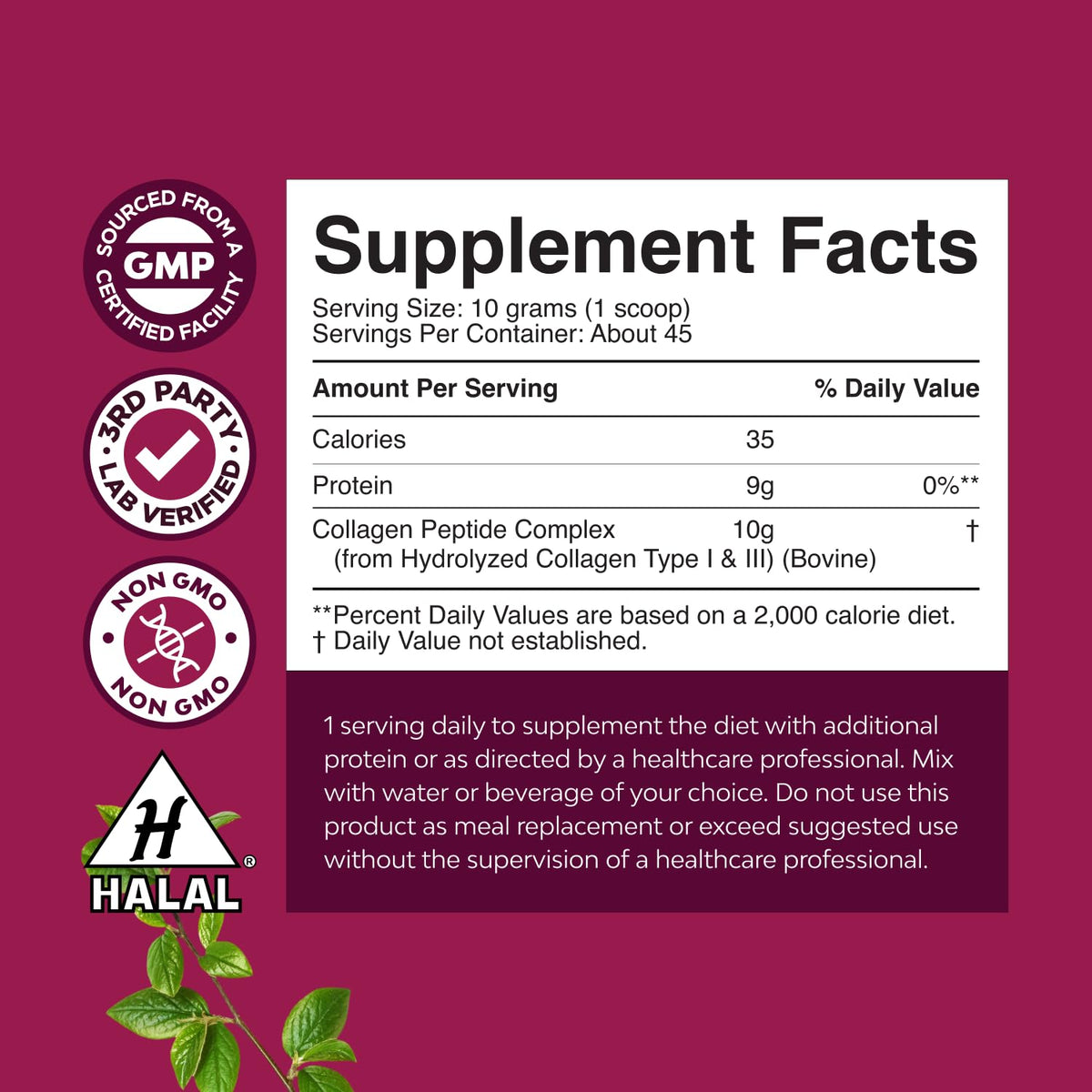 Unflavored Hydrolyzed Collagen Peptides Powder 45 Servings R81136
