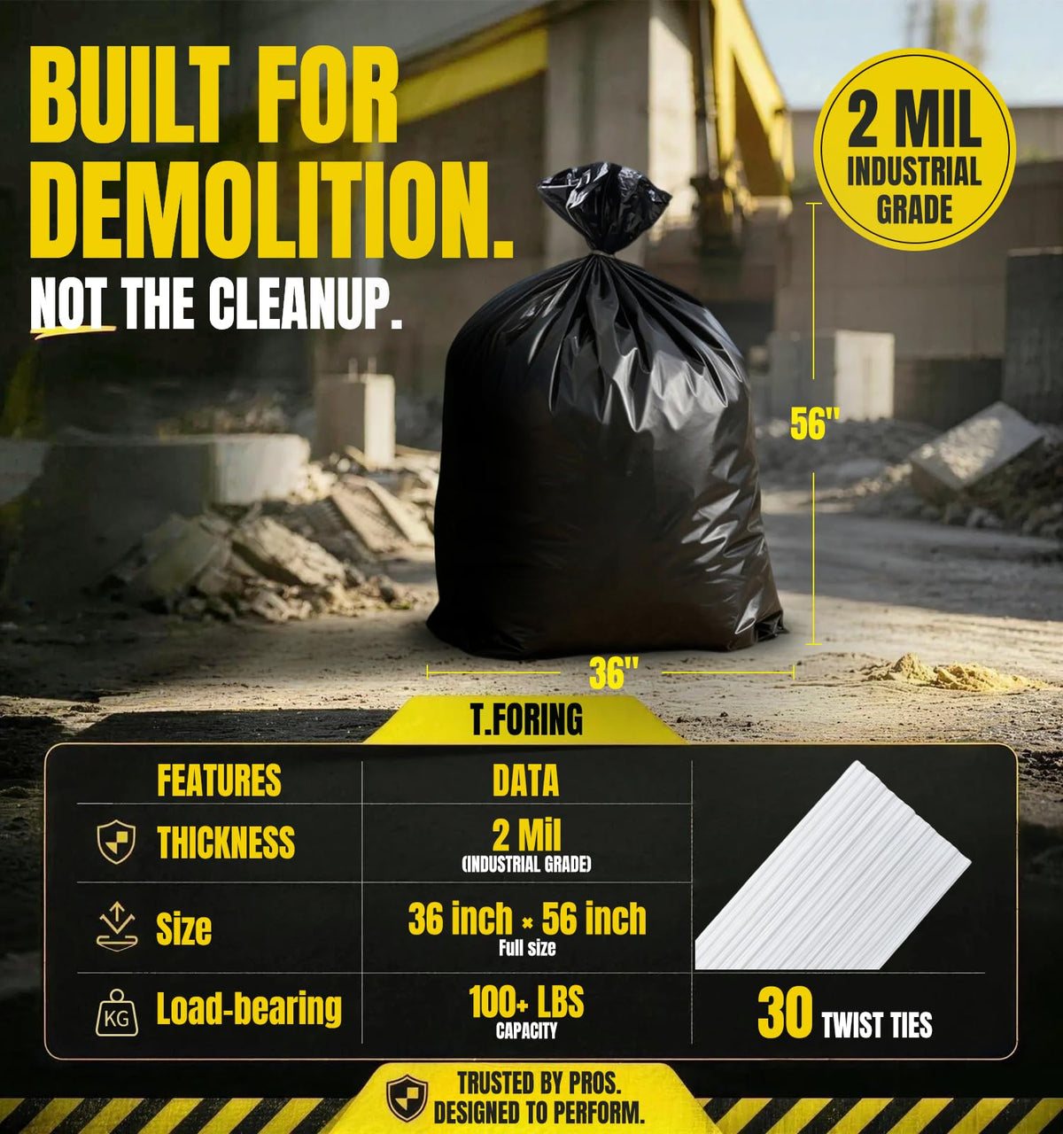 55 Gallon Heavy Duty 2 Mil Black Garbage Bags G756
