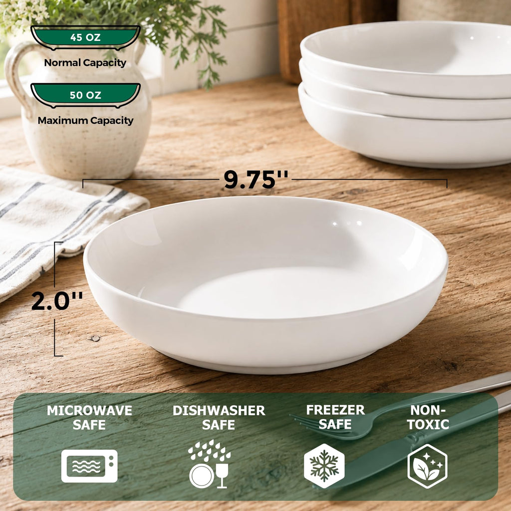 9.75" 50 Ounces Ceramic Pasta Bowls Set of 4 White U719