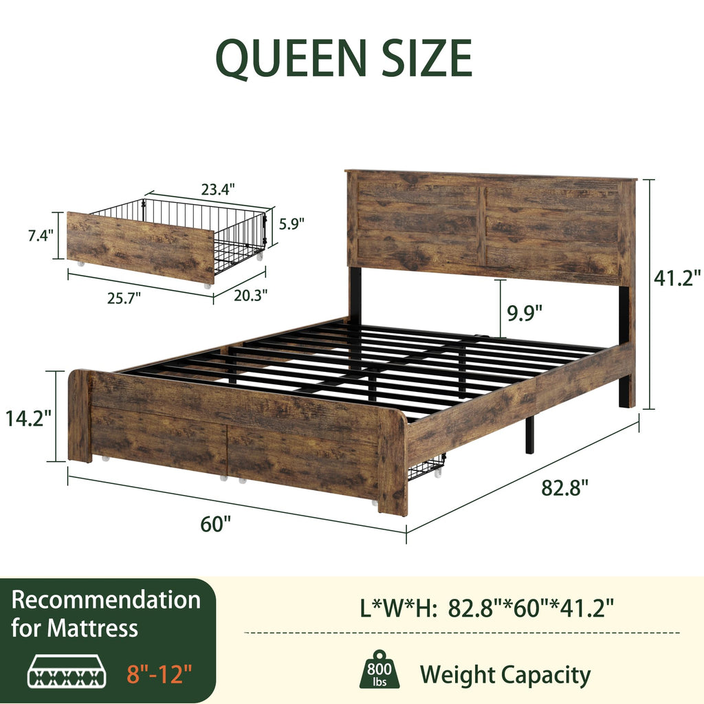 Queen Size Wooden Bed Frame with Storage Drawers F43444