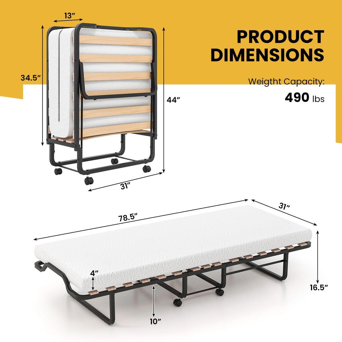 78.5” x 31” Folding Bed with 5” Memory Foam Mattress R67157