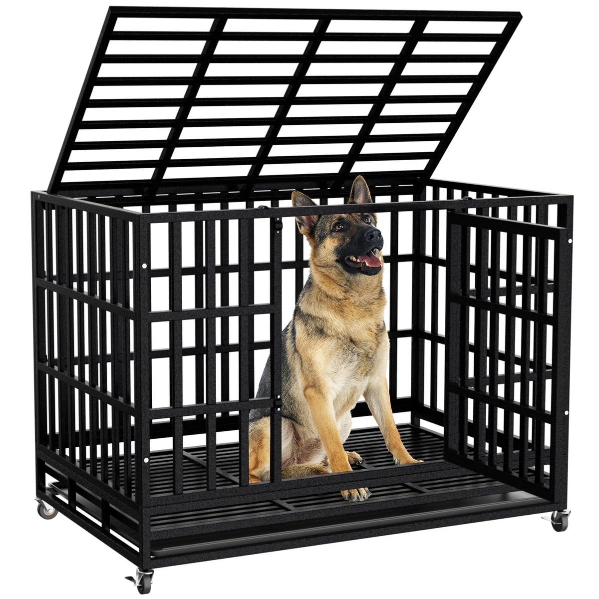 48 Inch Heavy Duty Dog Crate Kennel with Wheels W4986