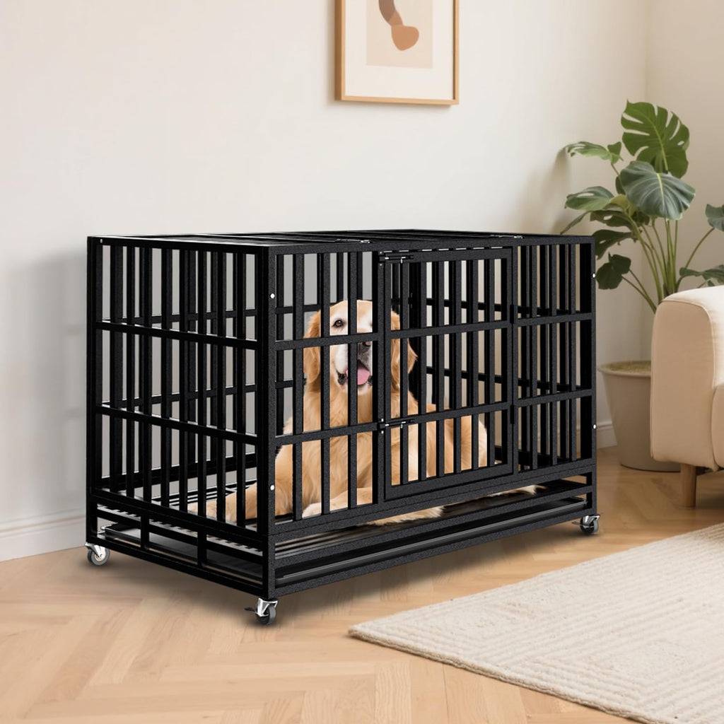 48 Inch Heavy Duty Dog Crate Kennel with Wheels W4986