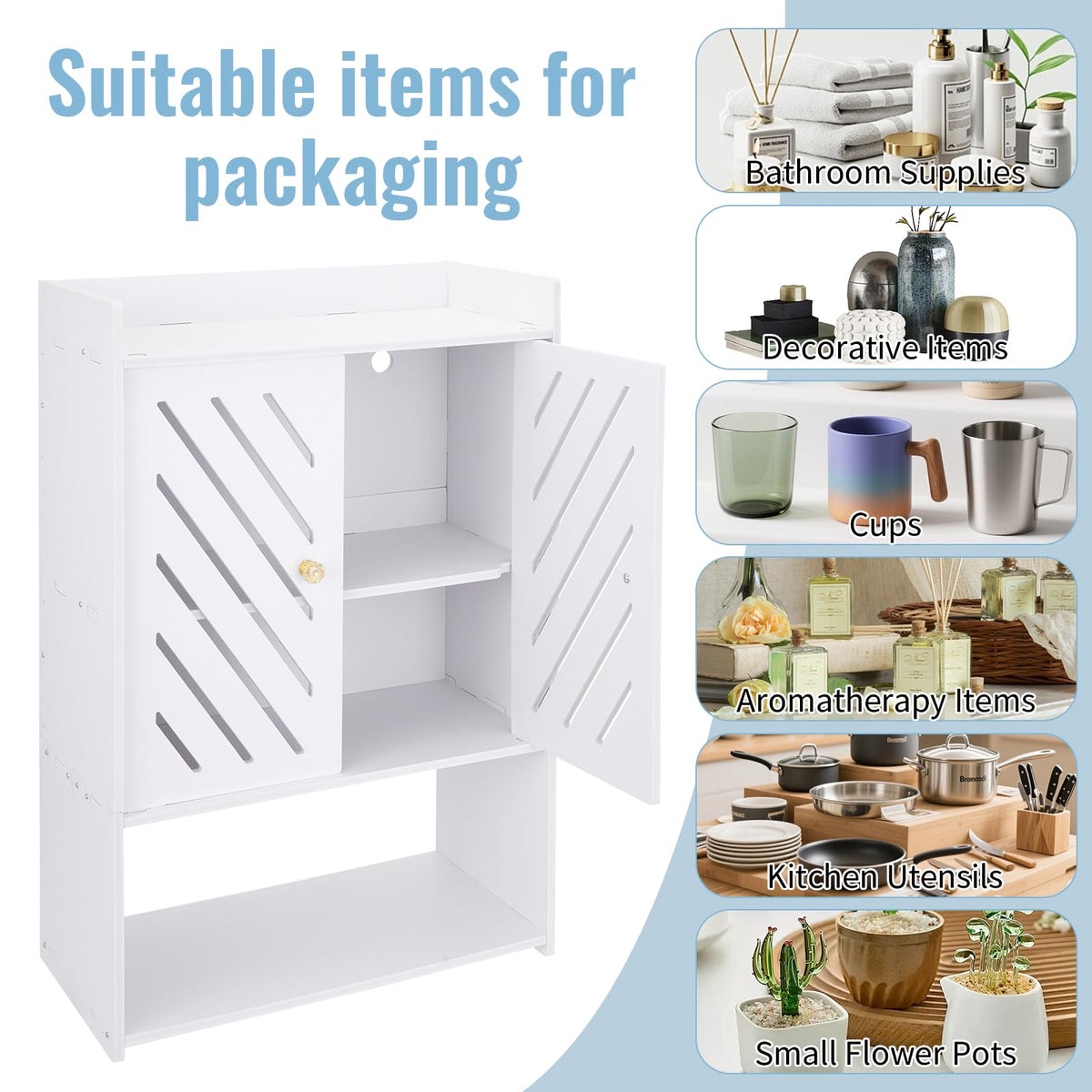 Wall Mounted 4-Tier White Bathroom Storage Cabinet with Door and Shelf T523