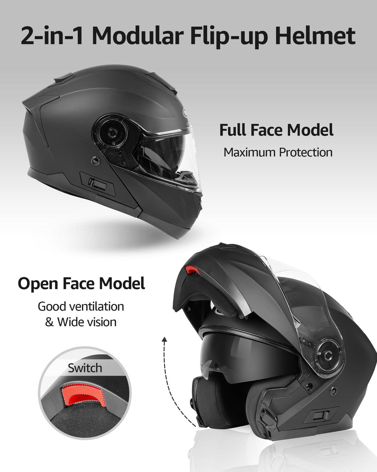 DOT Approved Full Face Motorcycle Helmet with Flip Up Dual Visor F3371