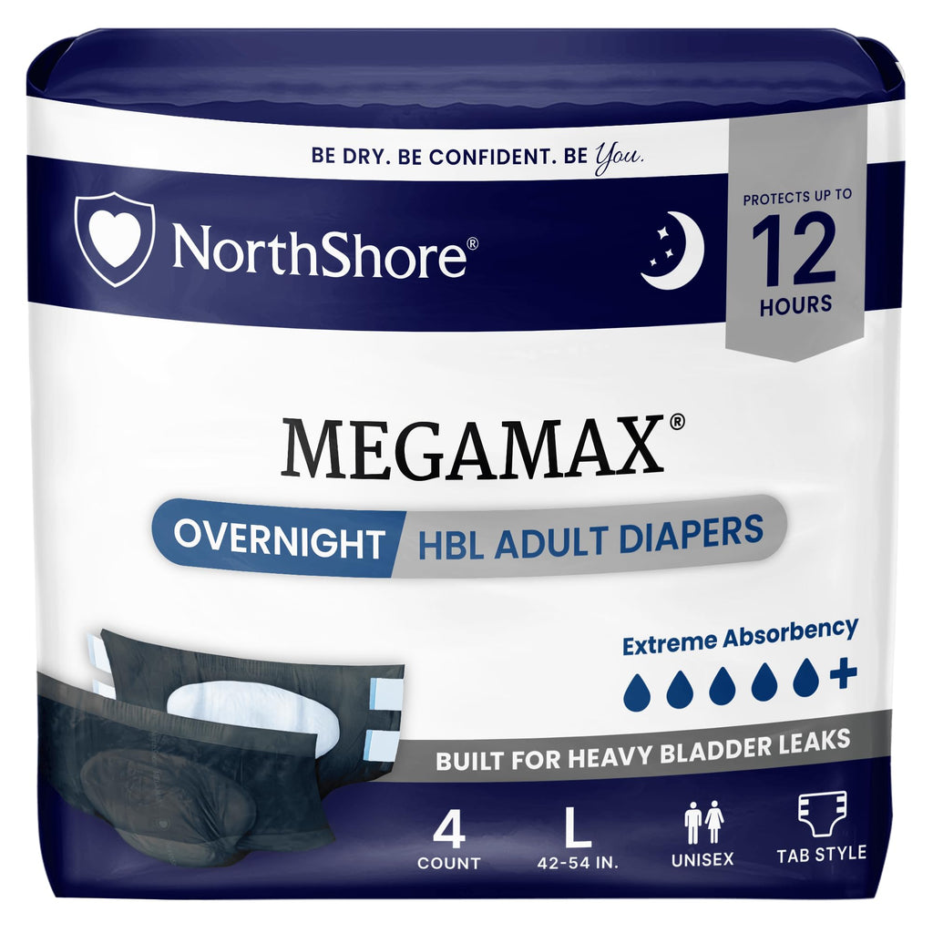 Black Large Adult Diapers with Tabs, 4 Count B1399