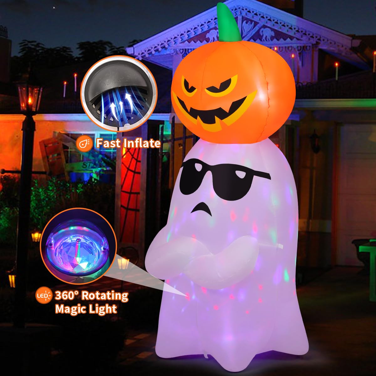 6.2 FT Halloween Inflatables Ghost with Pumpkin S2346