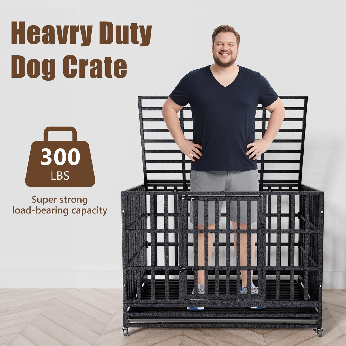 48 Inch Heavy Duty Dog Crate Kennel with Wheels W4986
