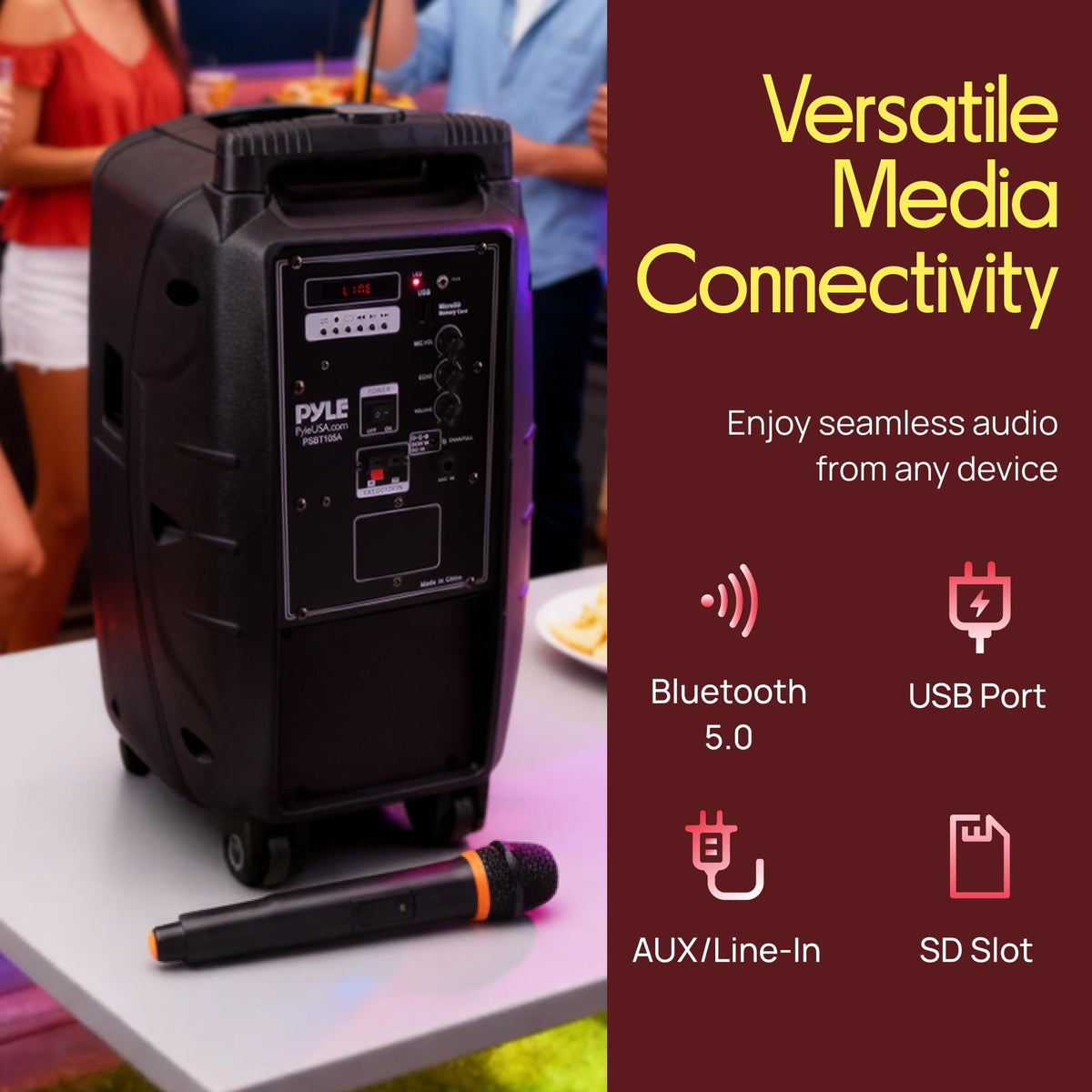 1000W Portable Bluetooth PA Speaker with 10'' Subwoofer and Wireless Mic C8817