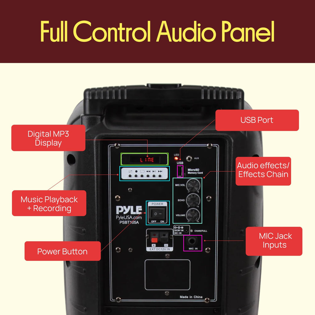 1000W Portable Bluetooth PA Speaker with 10'' Subwoofer and Wireless Mic C8817