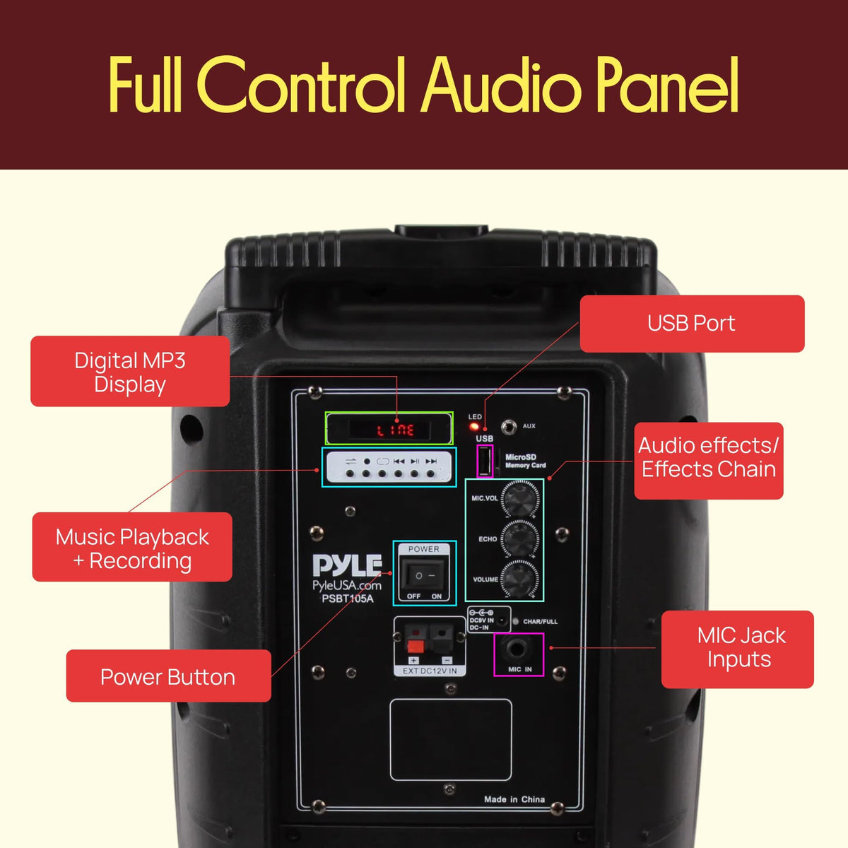 1000W Portable Bluetooth PA Speaker with 10'' Subwoofer and Wireless Mic C8817
