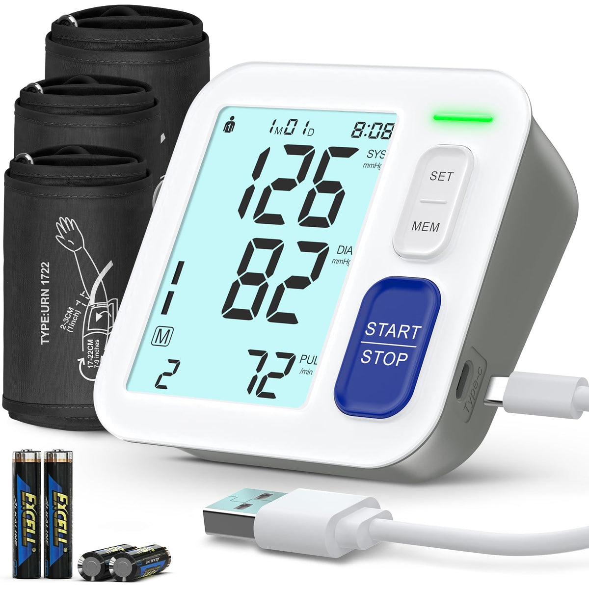 Blood Pressure Machine Upper Arm with 3 Size Cuffs and Large Backlit LCD M692