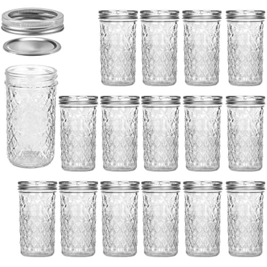 15 Pack 12 oz Mason Jars with Lids D2736