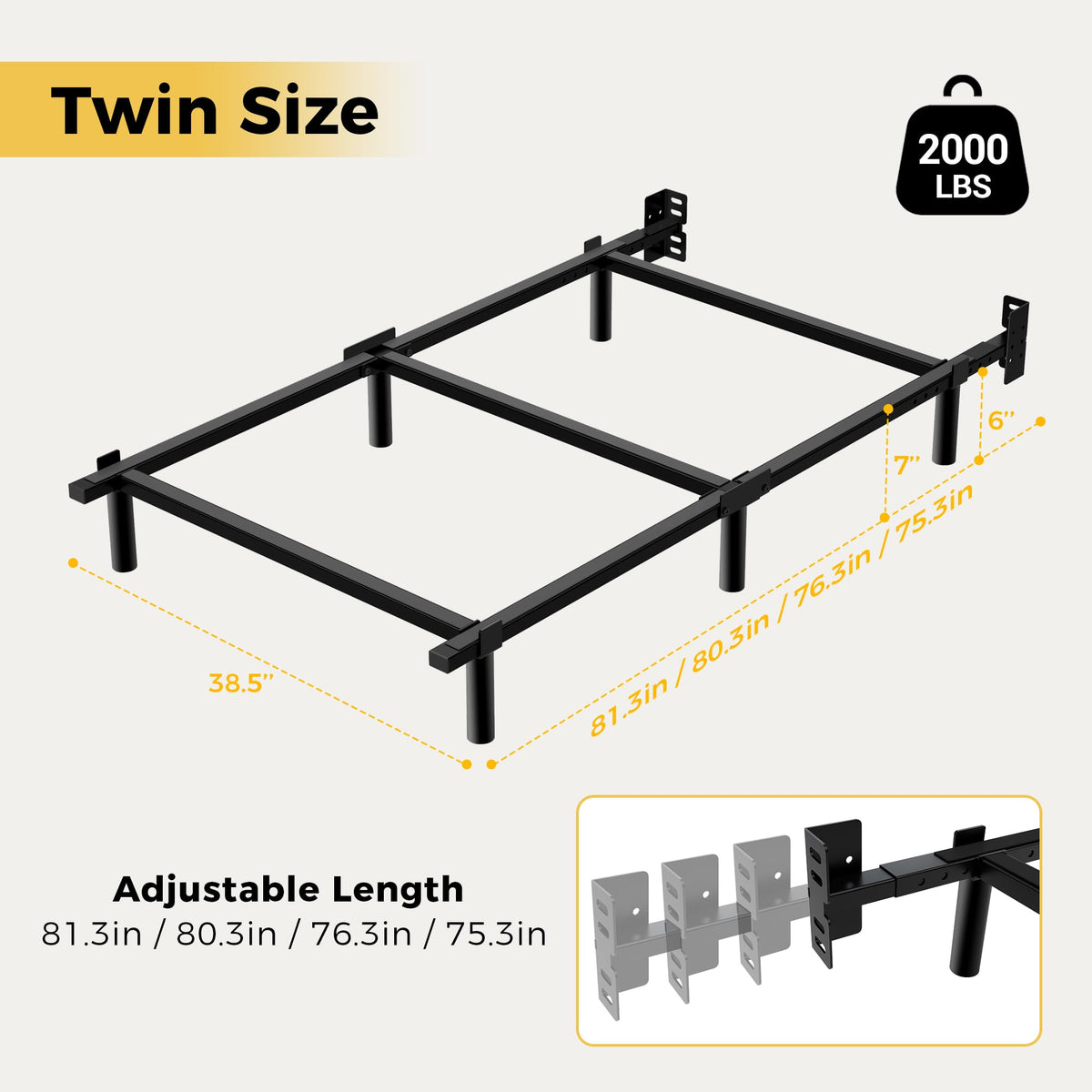 7 Inch Heavy Duty Metal Twin Bed Frame O6220
