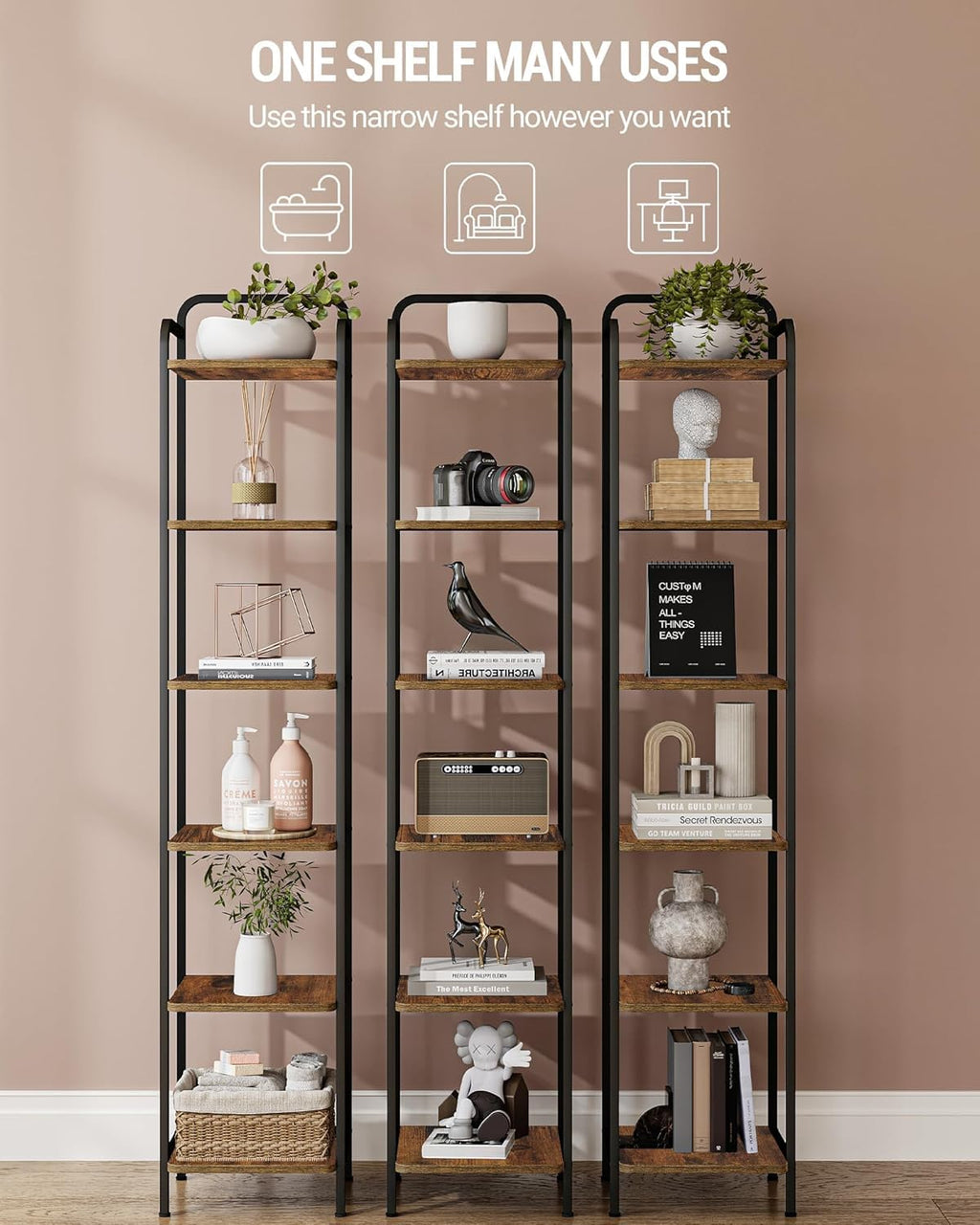 Narrow Industrial Bookcase N864