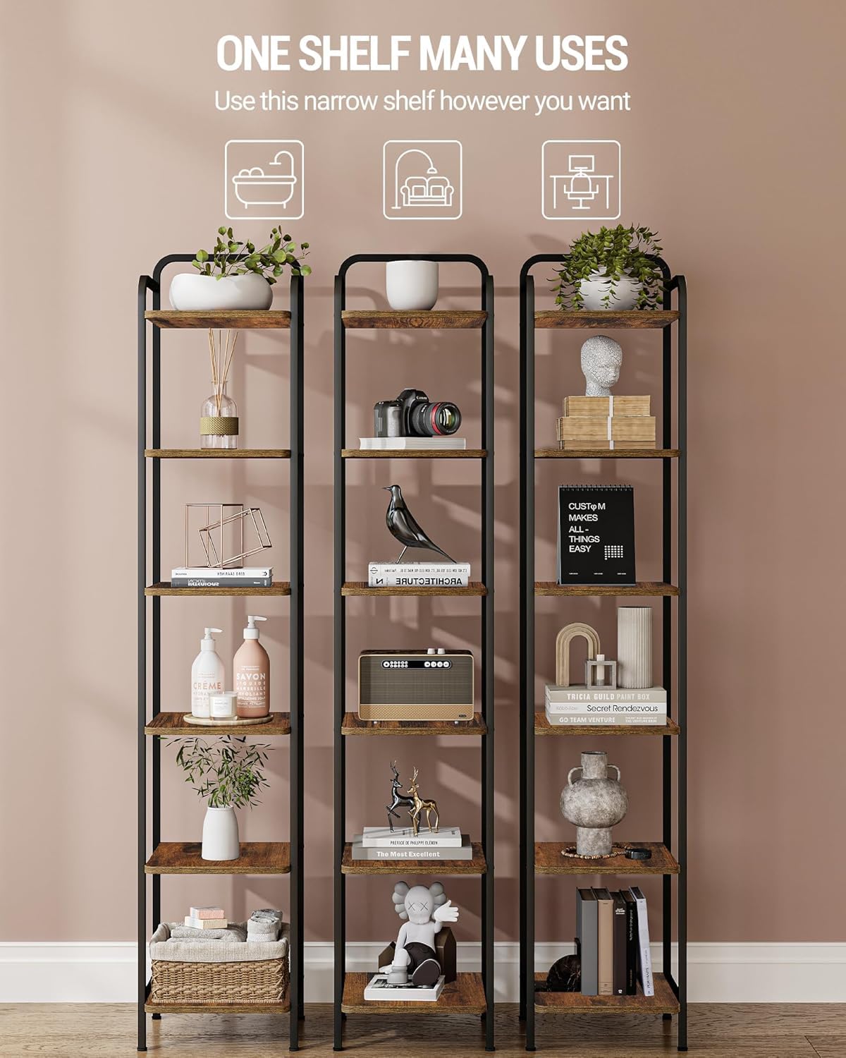 Narrow Industrial Bookcase N864