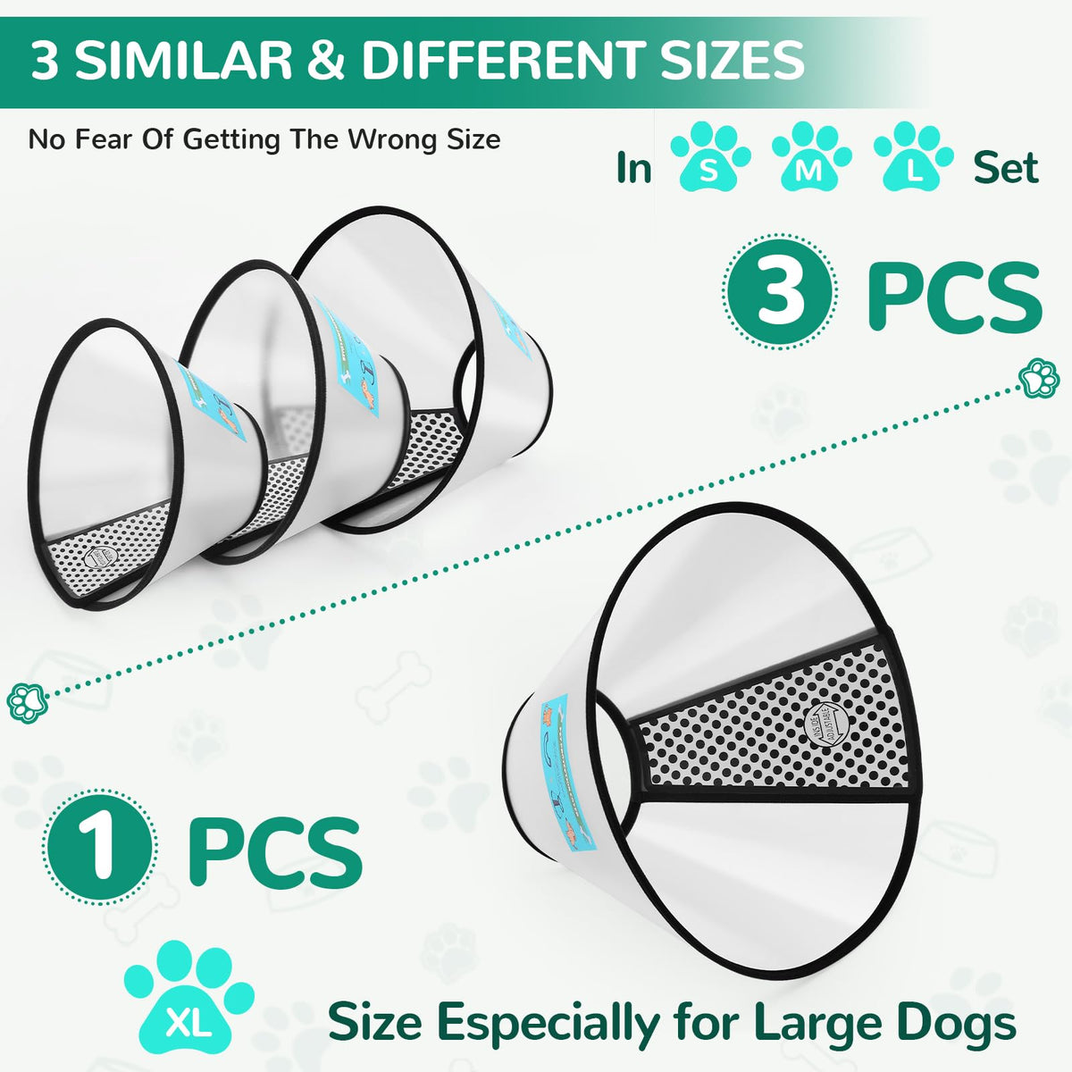 Soft Dog Cone Collar, 3 PCS Adjustable Flexible Plastic E-Collar K5344