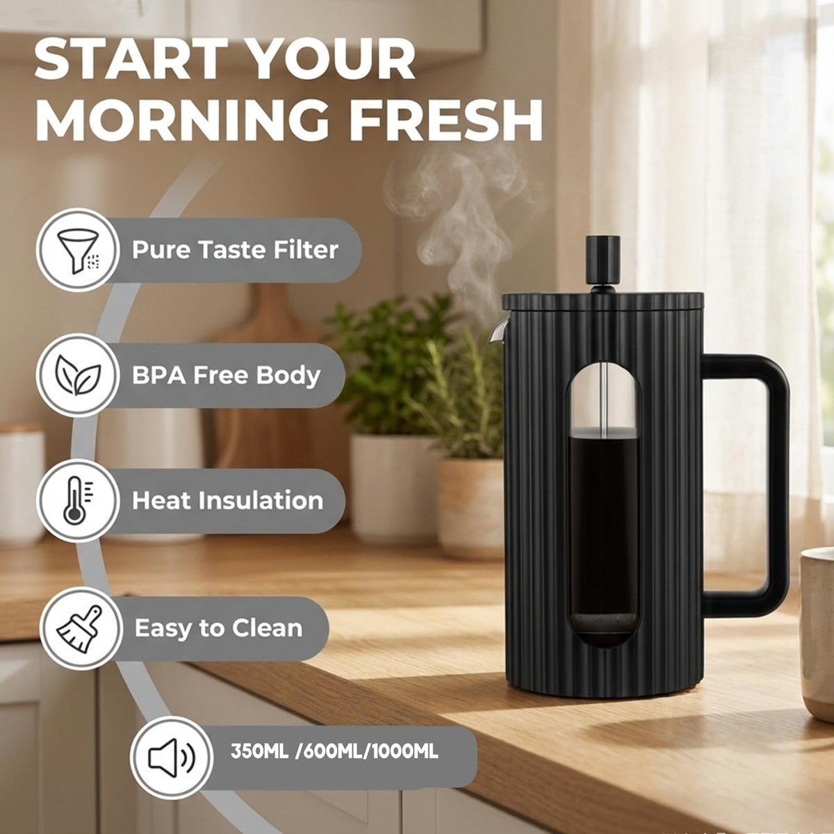 12 oz Heat Resistant Borosilicate Glass French Press B972
