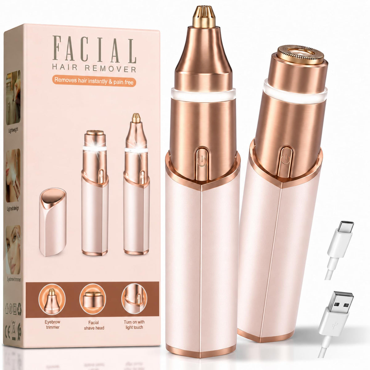 2 in 1 Electric Face Shaver with LED Light J5943