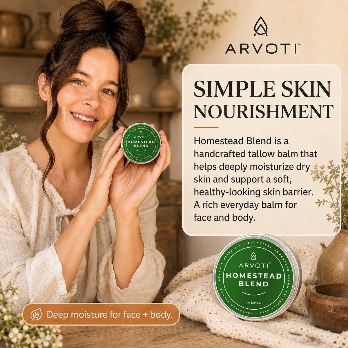 Tallow Balm for Dry Skin, Face & Body, 1 oz I573014