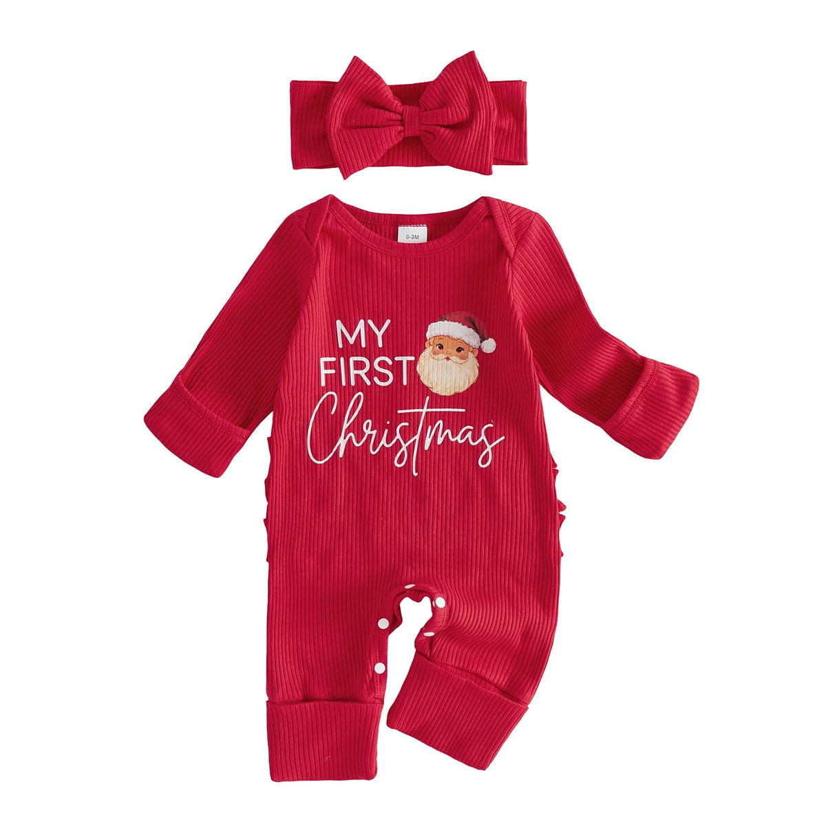 Christmas Baby Girl Long Sleeve Romper Headband A5103