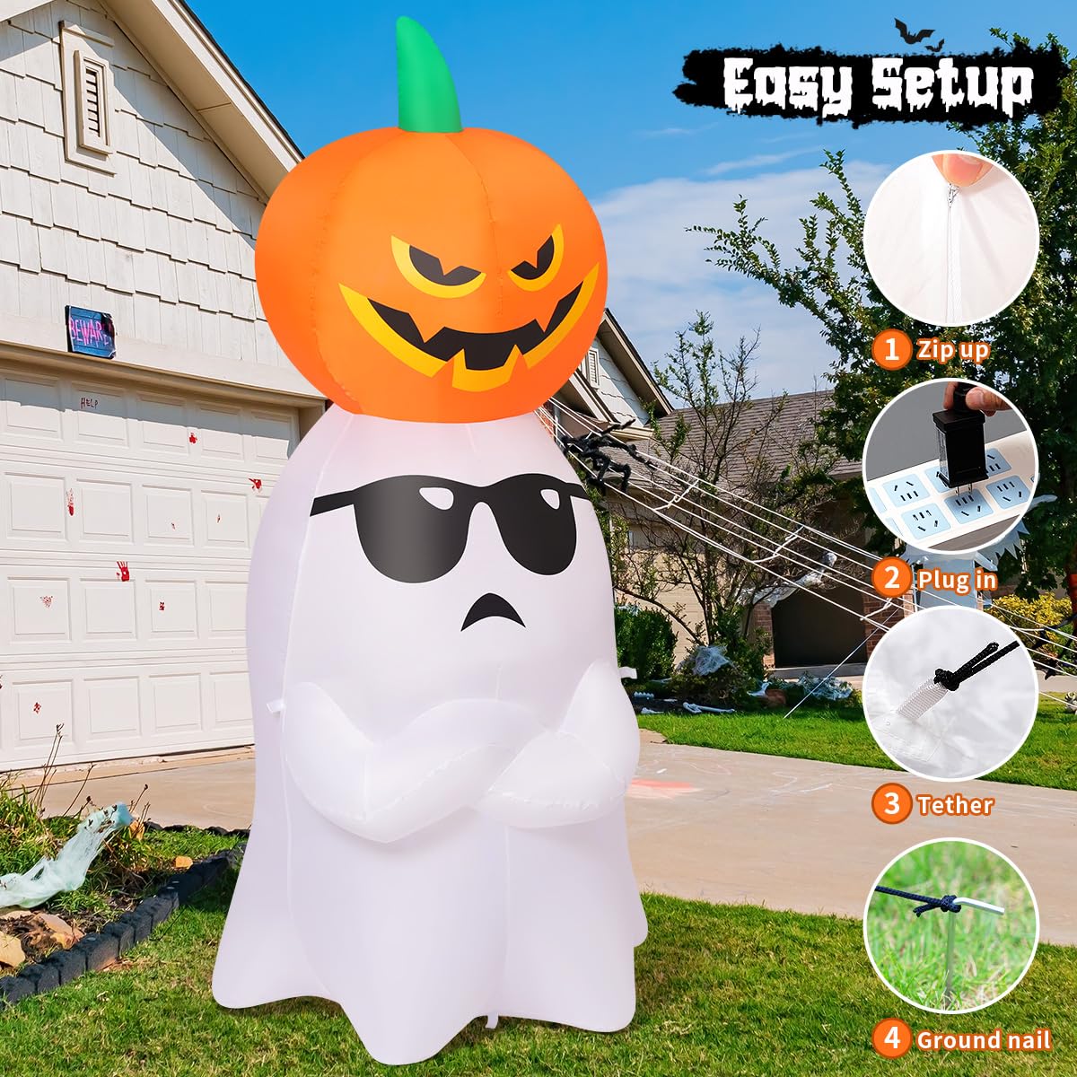 6.2 FT Halloween Inflatables Ghost with Pumpkin S2346
