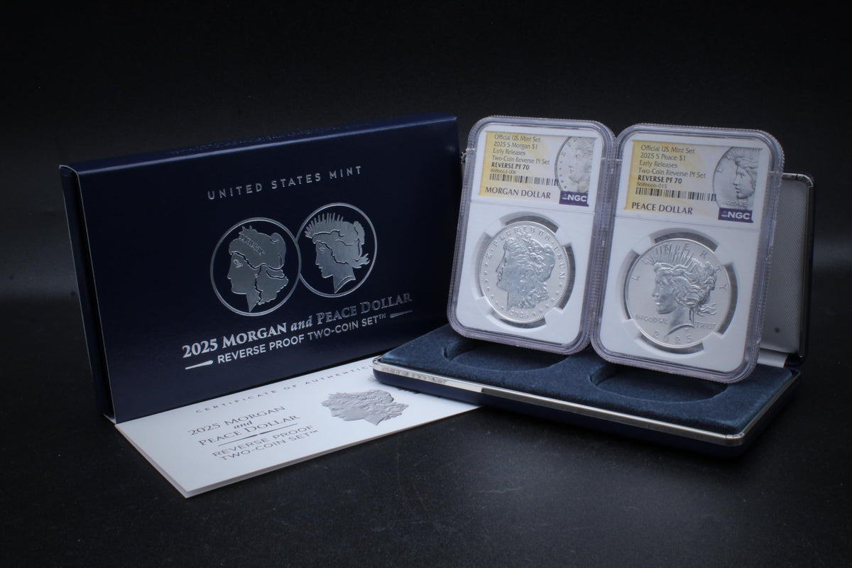 Set of 2 American Silver Morgan and Peace Dollar J2901
