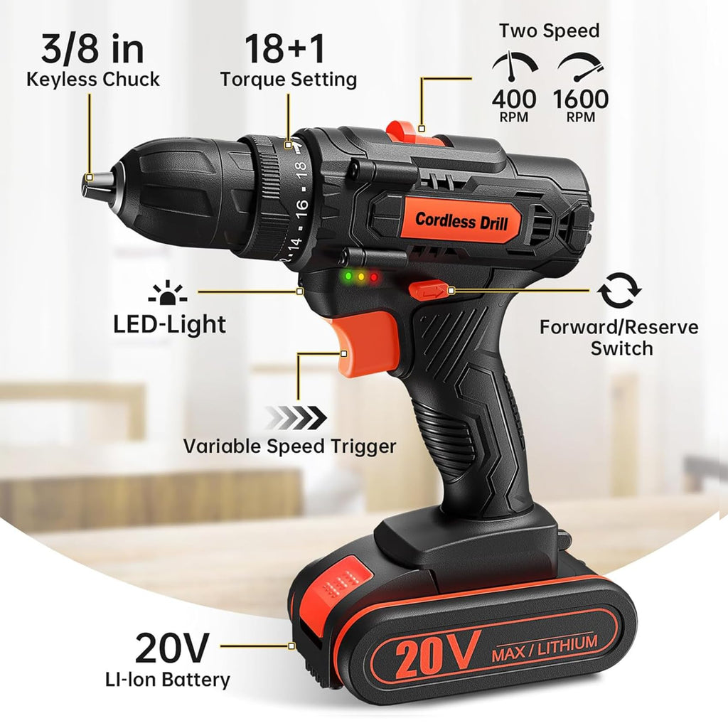 20V Cordless Drill Set with 42 Accessories Y588