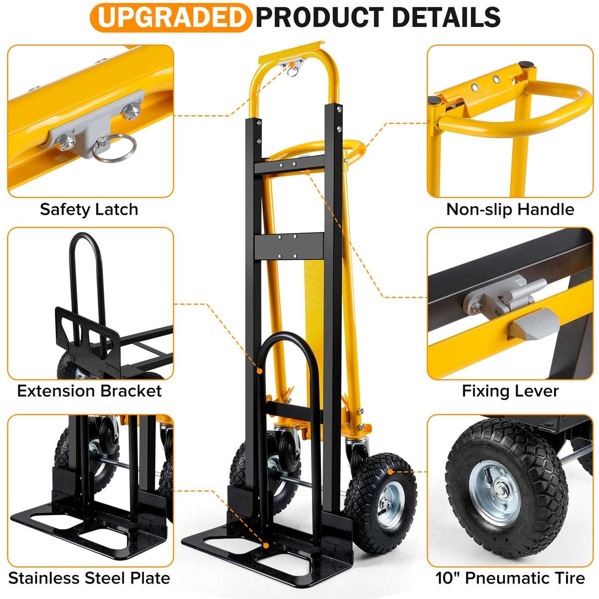 3 in 1 Convertible Hand Truck Dolly Cart with 10" Pneumatic Wheels, 1000LBS Capacity Q68298