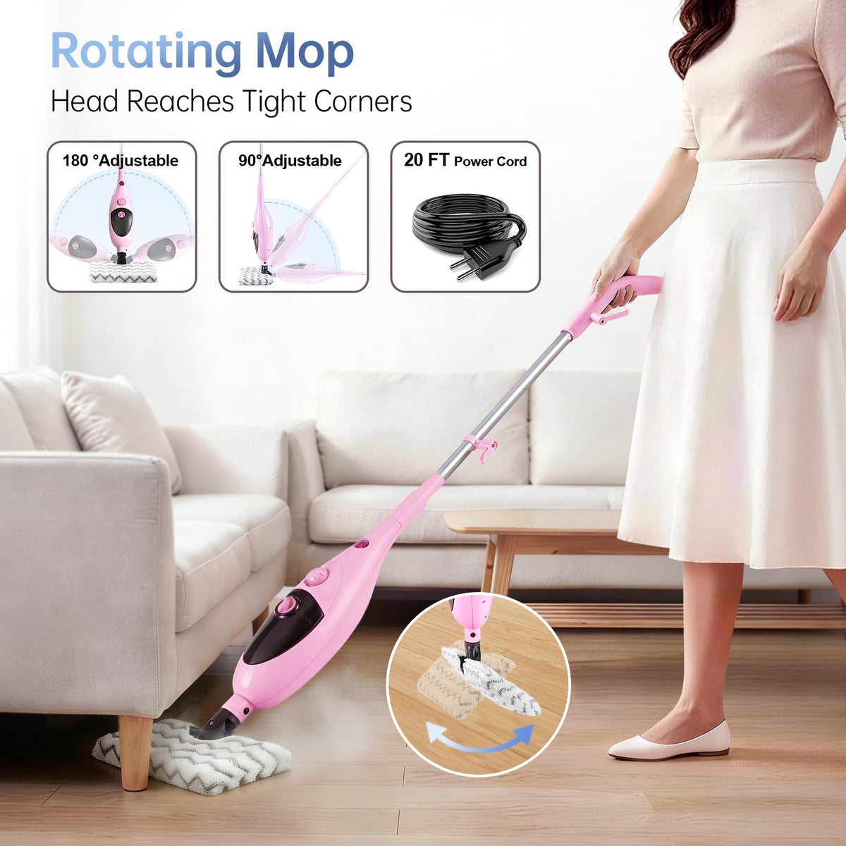 1200W Steam Mop Cleaner with Double-Sided Pads L680