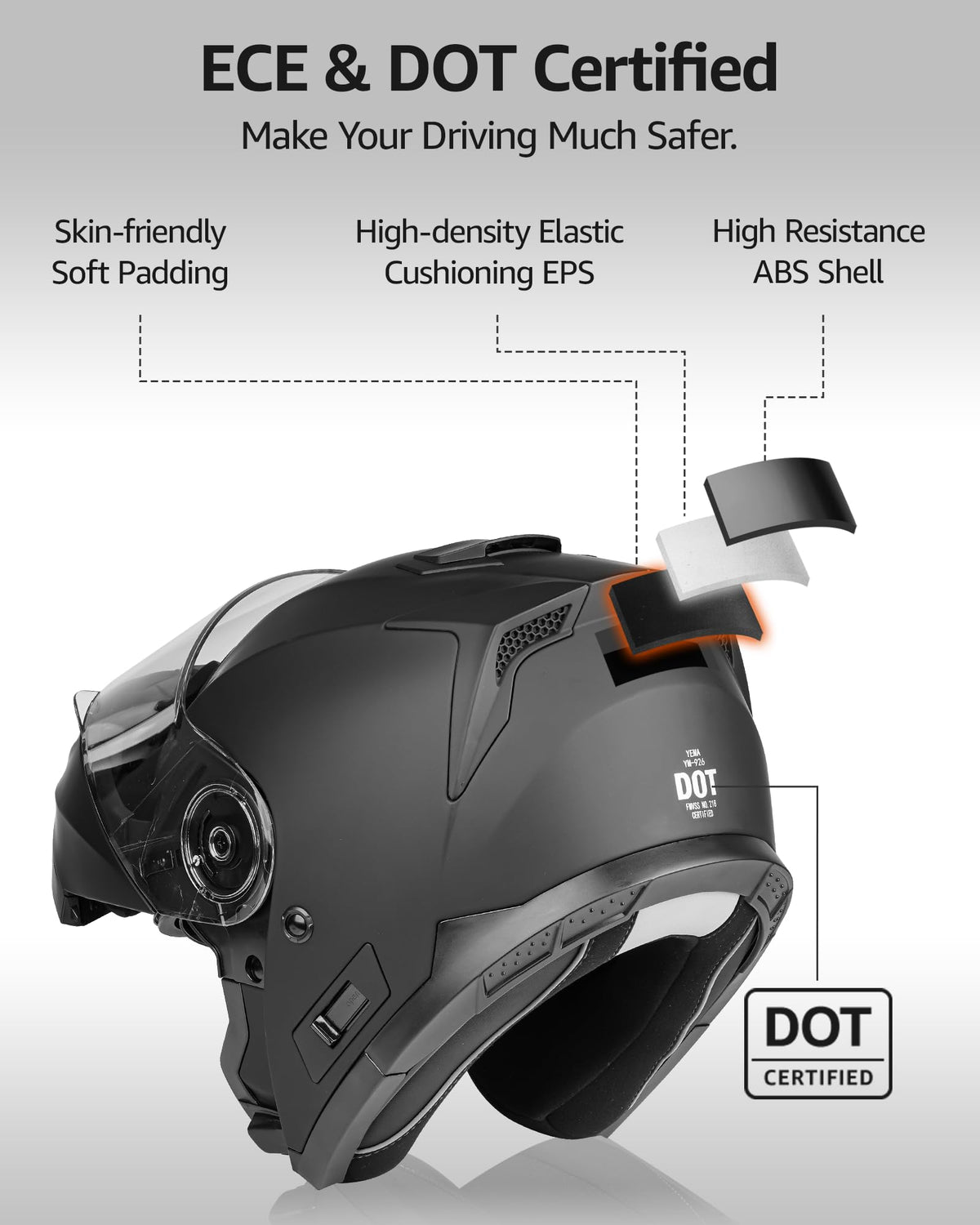 DOT Approved Full Face Motorcycle Helmet with Flip Up Dual Visor F3371