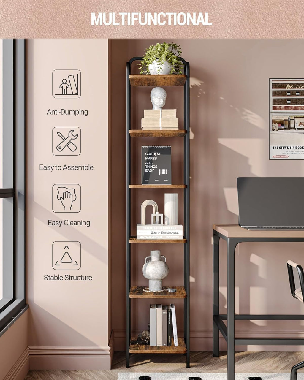 Narrow Industrial Bookcase N864