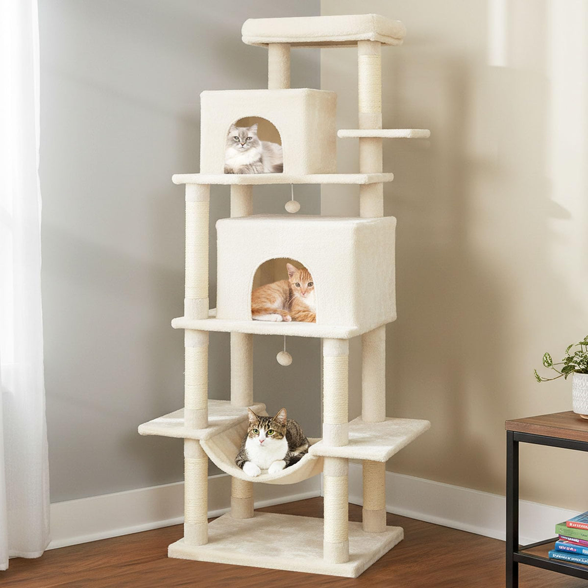 70 Inch Multi-Level Cat Tree with Sisal Scratching Posts and Condos P55710