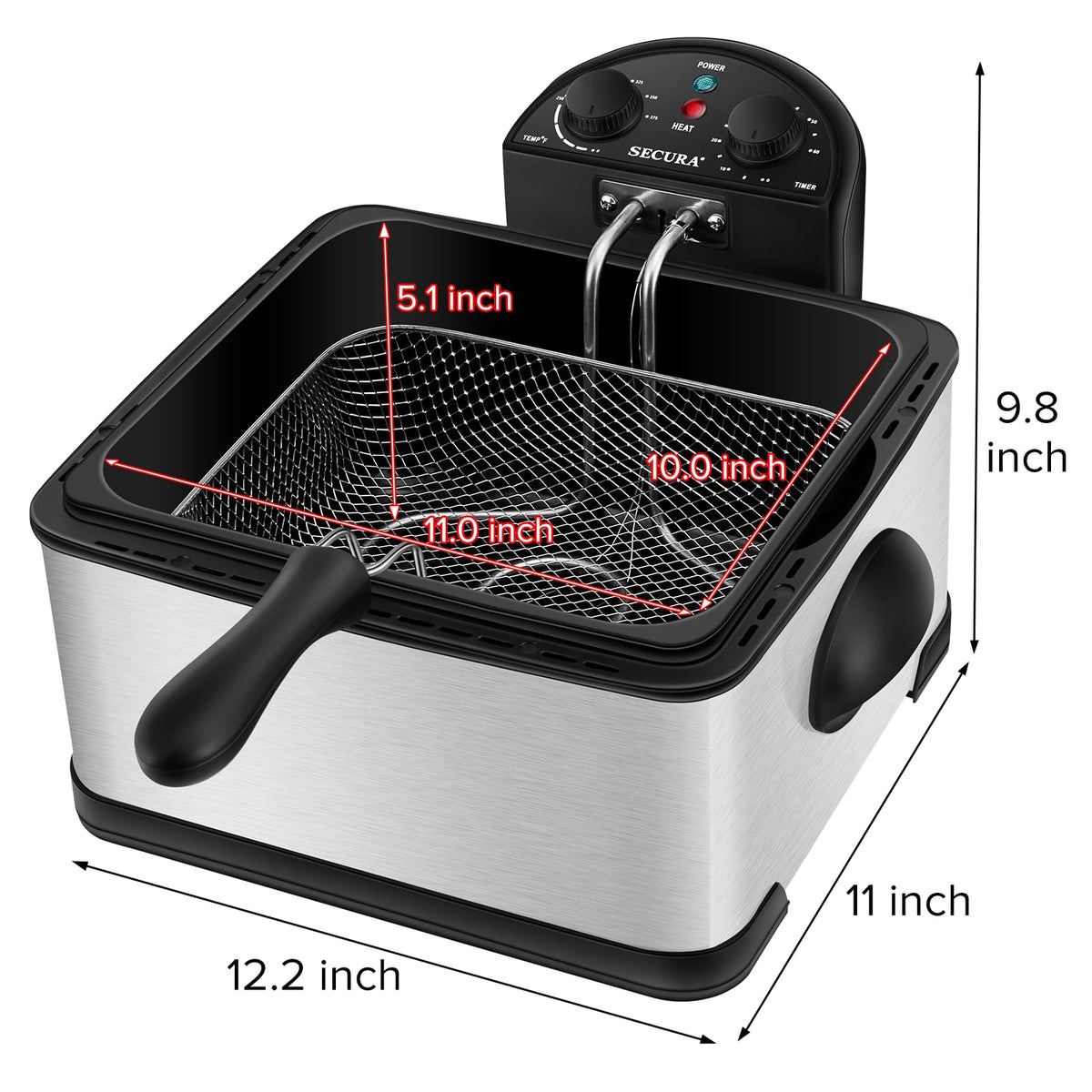 4 Liters Stainless-Steel Electric Deep Fryer with Timer I91096