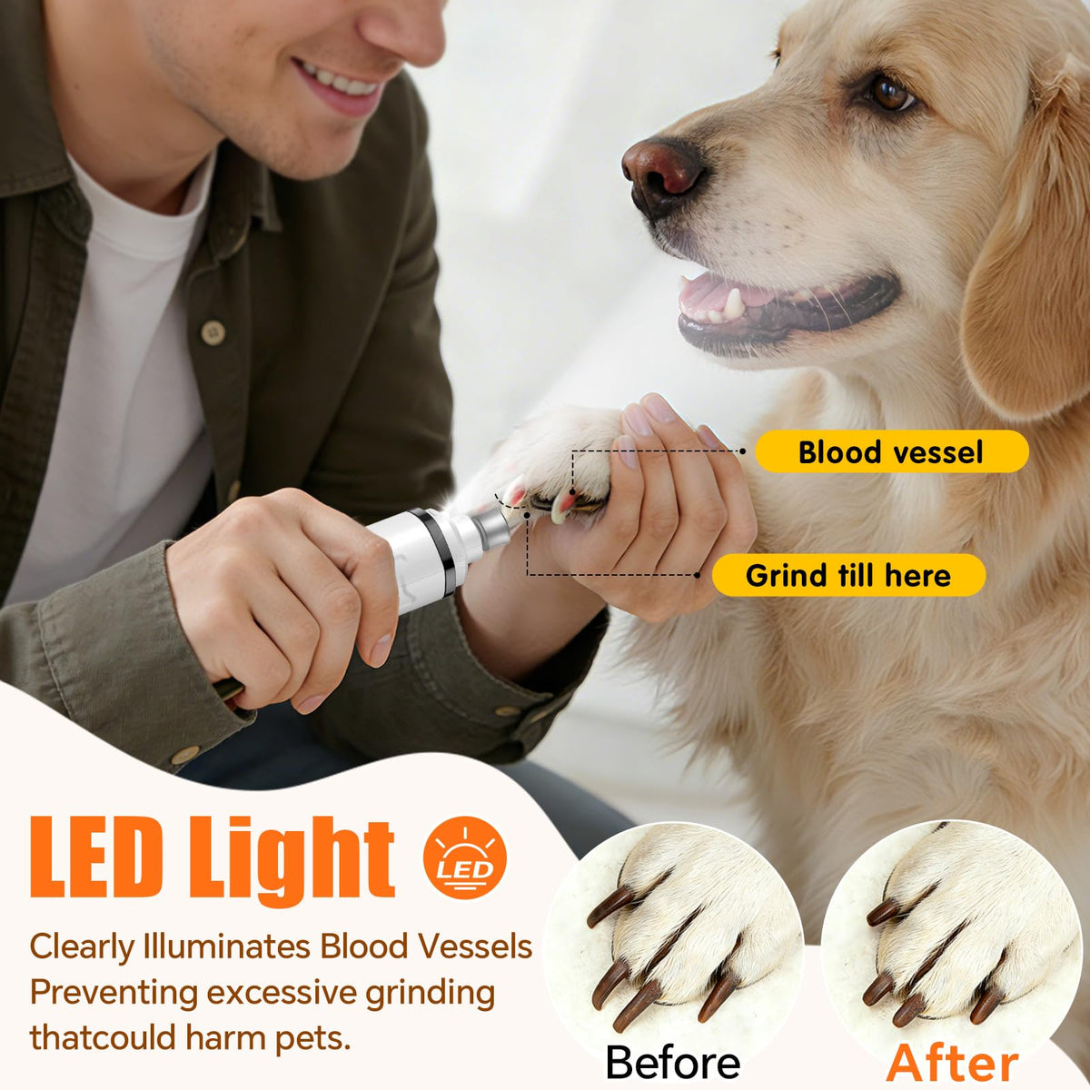 Electric 3 Speeds Dog Nail Grinder with Lights F760735