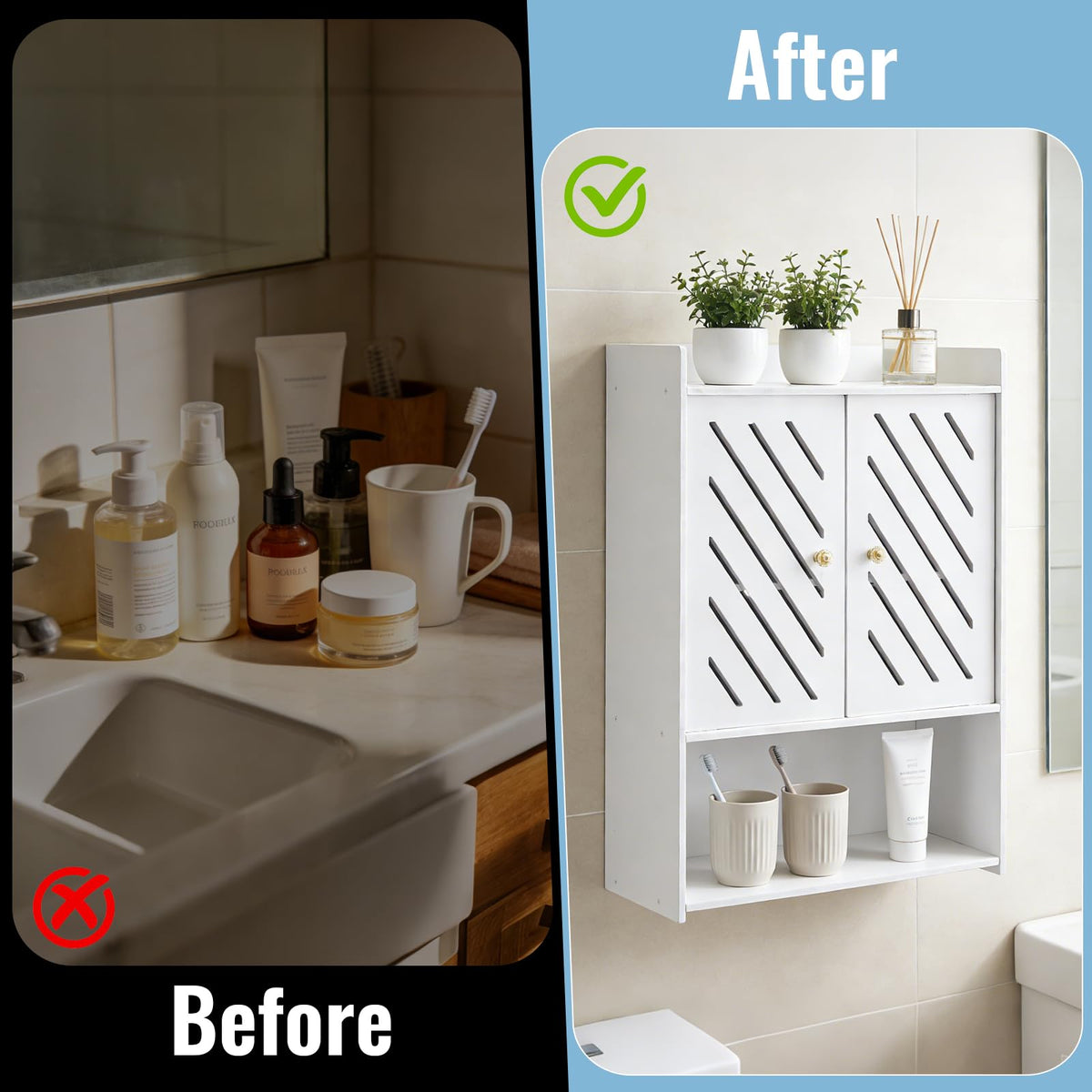 Wall Mounted 4-Tier White Bathroom Storage Cabinet with Door and Shelf T523