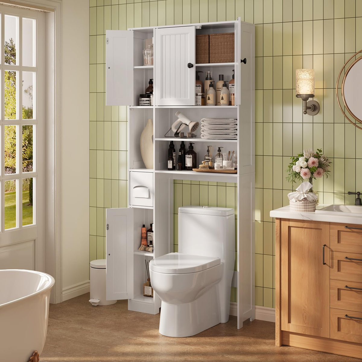 Over The Toilet Storage Cabinet with Five Doors White G216