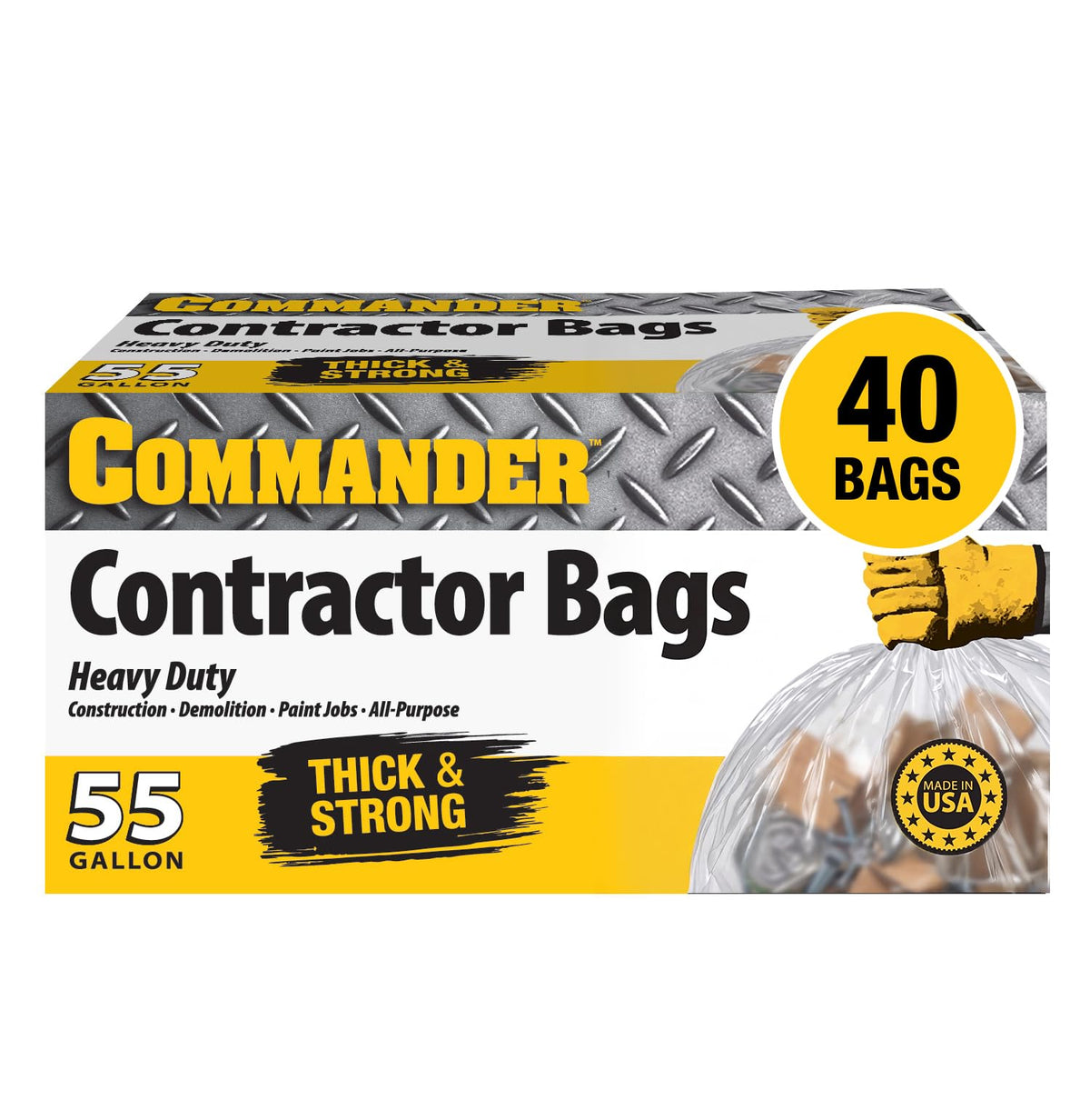55 Gallon Clear Heavy Duty Contractor Bags with Flap Ties, Pack of 40 V819739