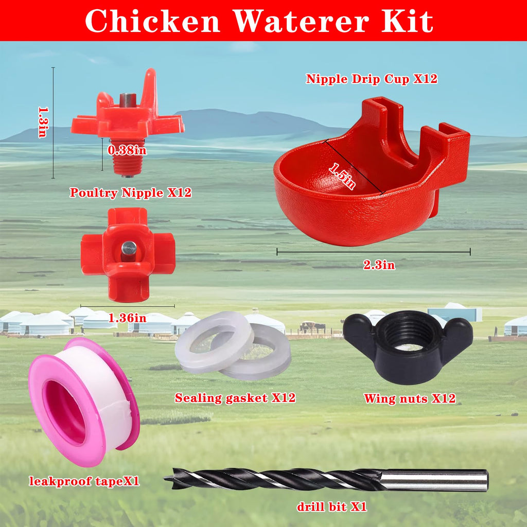 12-Pack Automatic Chicken Water Nipples with Cups M6913
